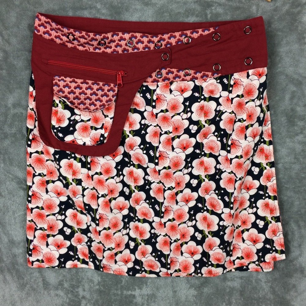 Ananda Clothing Reversible Wrap‎ Skirt One Size Womens Colorful Red Floral